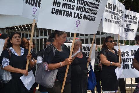 Fotografia de dones manifestant-se amb cartells reivindicatius