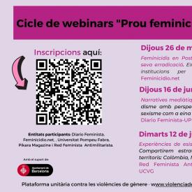 Cicle de webinars "Prou Feminicidis!": inscripció gratuïta i oberta.