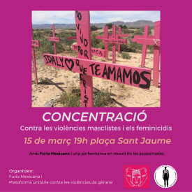 Cartell de la concentració amb una imatge de les creus rosa de Mèxic contra els feminicidis