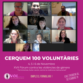 Cartell amb imatge voluntàries cerquem 100 voluntàries